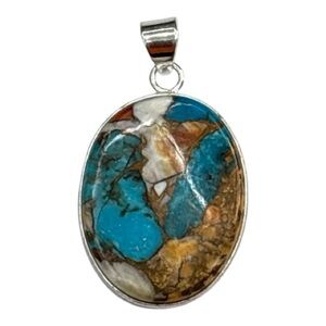 925 Sterling Silver Orange Spiny Turquoise Gemstone Pendant Stunning